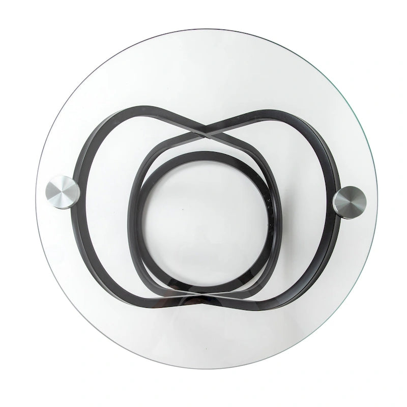 Table d'appoint ronde en verre trempé – Chrome/Noir, plateau transparent, utilisation 1 personne