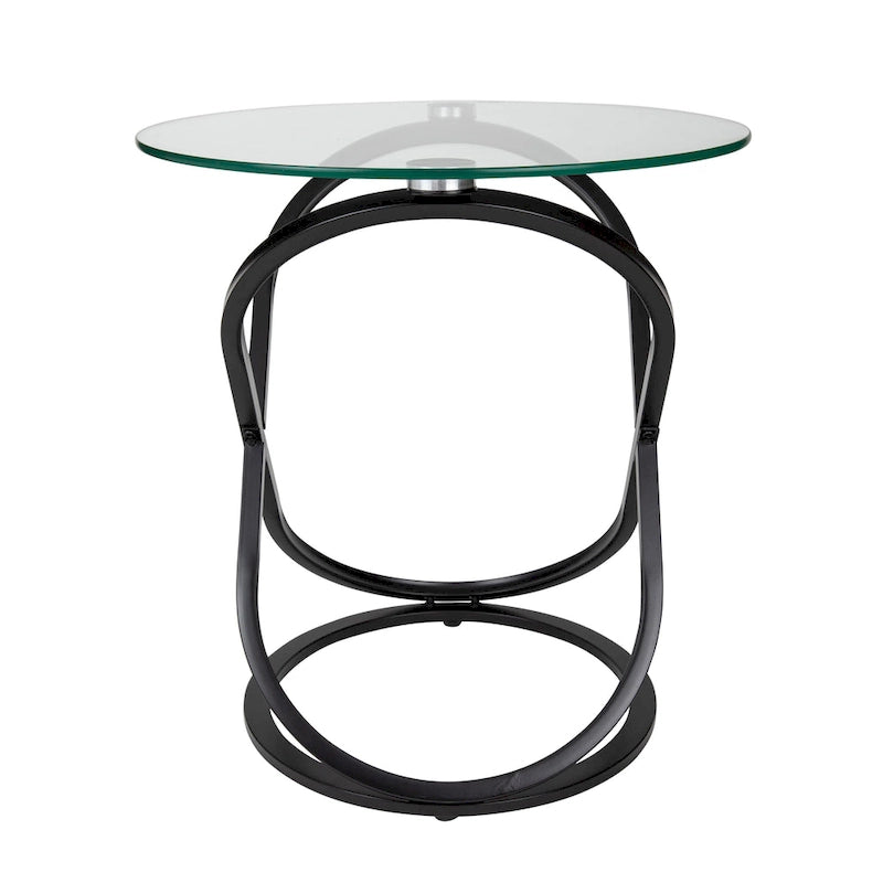 Table d'appoint ronde en verre trempé – Chrome/Noir, plateau transparent, utilisation 1 personne
