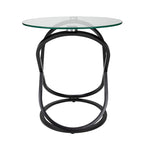 Table d'appoint ronde en verre trempé – Chrome/Noir, plateau transparent, utilisation 1 personne