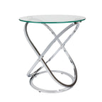 Table d'appoint ronde en verre trempé – Chrome/Noir, plateau transparent, utilisation 1 personne
