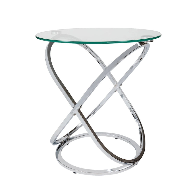 Table d'appoint ronde en verre trempé – Chrome/Noir, plateau transparent, utilisation 1 personne