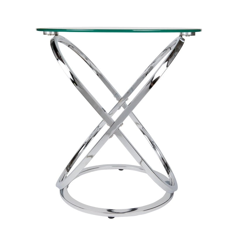 Table d'appoint ronde en verre trempé – Chrome/Noir, plateau transparent, utilisation 1 personne