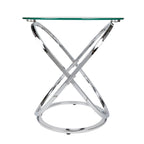Table d'appoint ronde en verre trempé – Chrome/Noir, plateau transparent, utilisation 1 personne