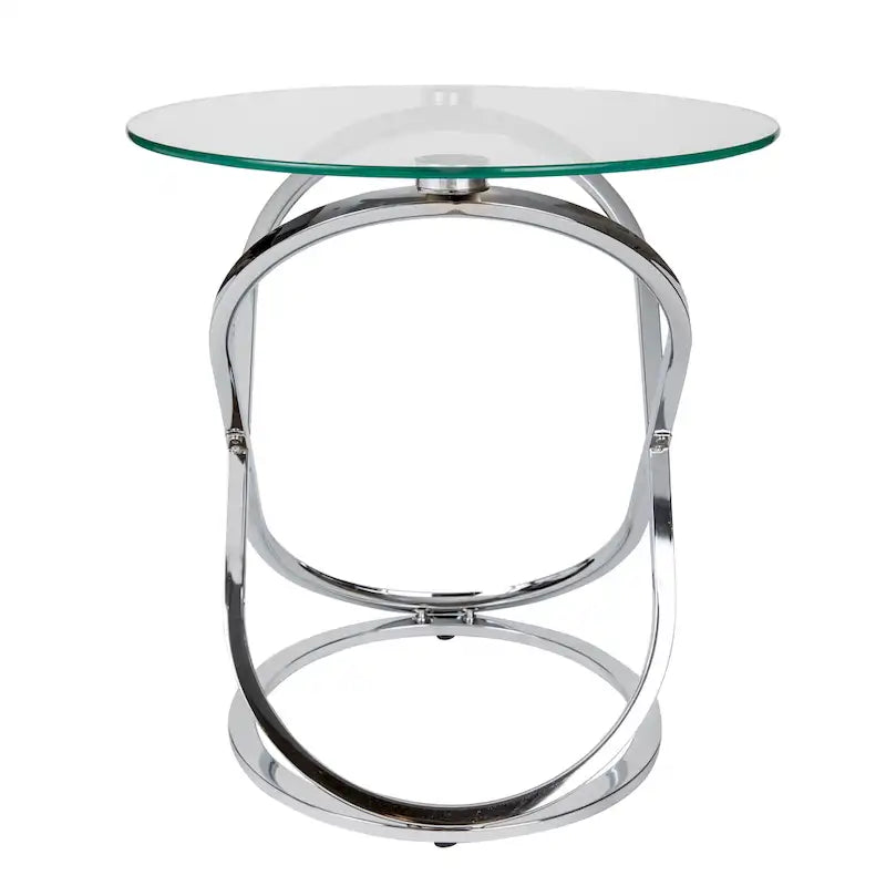 Table d'appoint ronde en verre trempé – Chrome/Noir, plateau transparent, utilisation 1 personne