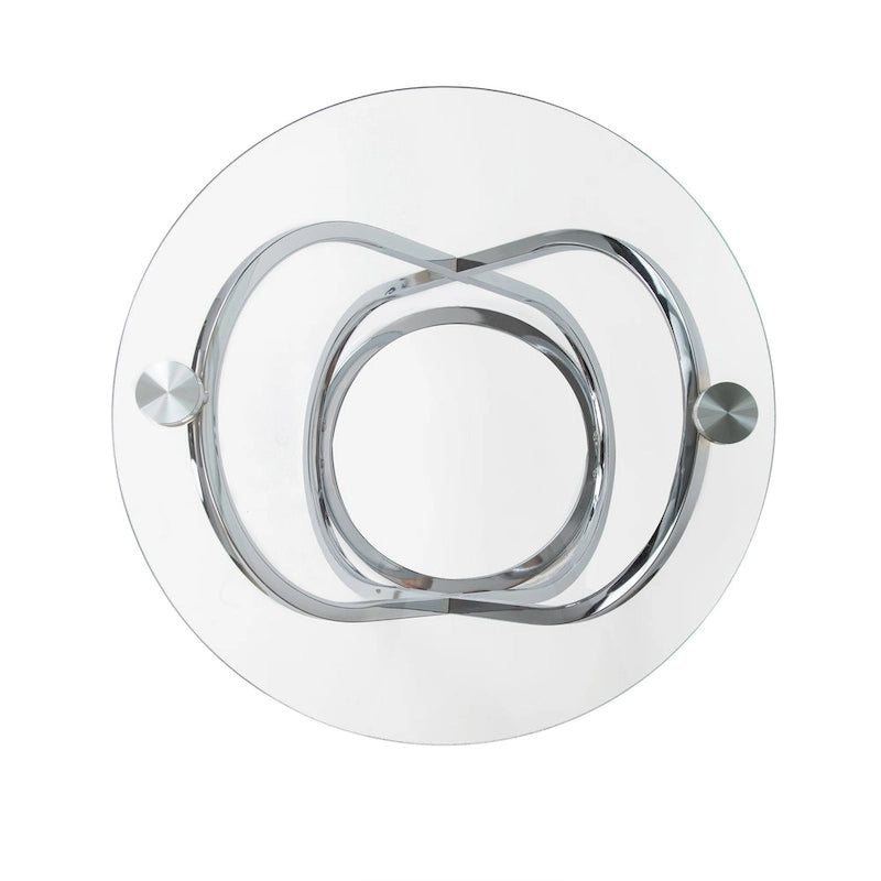Table d'appoint ronde en verre trempé – Chrome/Noir, plateau transparent, utilisation 1 personne