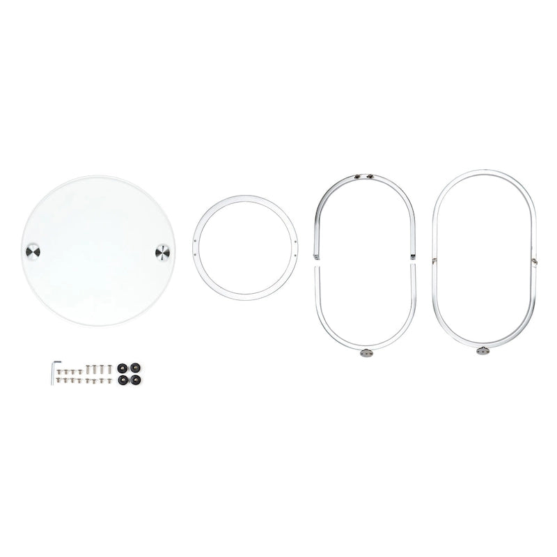 Table d'appoint ronde en verre trempé – Chrome/Noir, plateau transparent, utilisation 1 personne