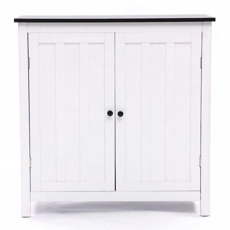 Meuble de salle de bain autoportant blanc et noir à double porte, Pour 1 personne — 82 cm H x 80 cm L x 37 cm P