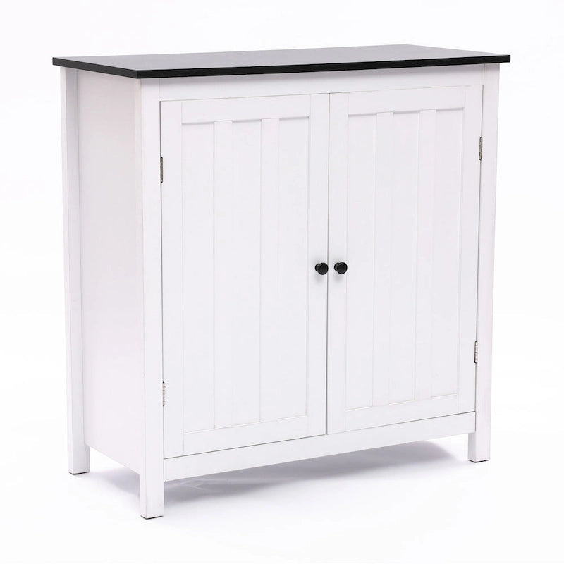 Meuble de salle de bain autoportant blanc et noir à double porte, Pour 1 personne — 82 cm H x 80 cm L x 37 cm P