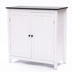 Meuble de salle de bain autoportant blanc et noir à double porte, Pour 1 personne — 82 cm H x 80 cm L x 37 cm P