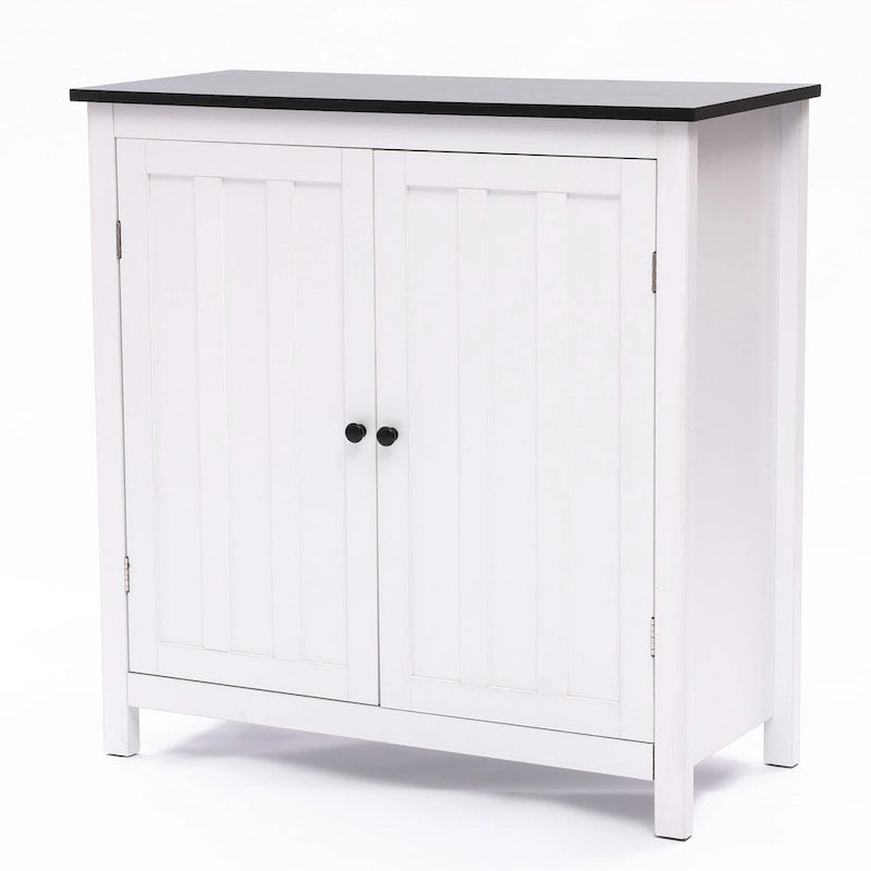 Meuble de salle de bain autoportant blanc et noir à double porte, Pour 1 personne — 82 cm H x 80 cm L x 37 cm P