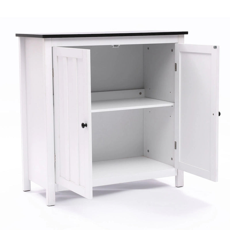 Meuble de salle de bain autoportant blanc et noir à double porte, Pour 1 personne — 82 cm H x 80 cm L x 37 cm P