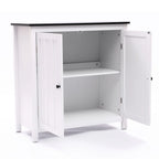 Meuble de salle de bain autoportant blanc et noir à double porte, Pour 1 personne — 82 cm H x 80 cm L x 37 cm P