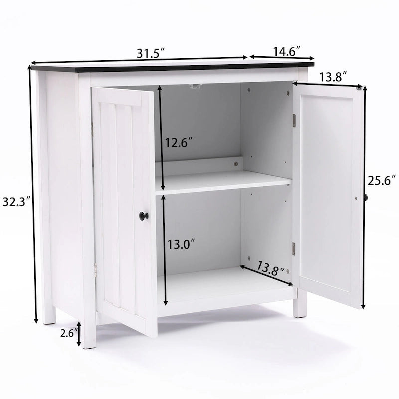 Meuble de salle de bain autoportant blanc et noir à double porte, Pour 1 personne — 82 cm H x 80 cm L x 37 cm P
