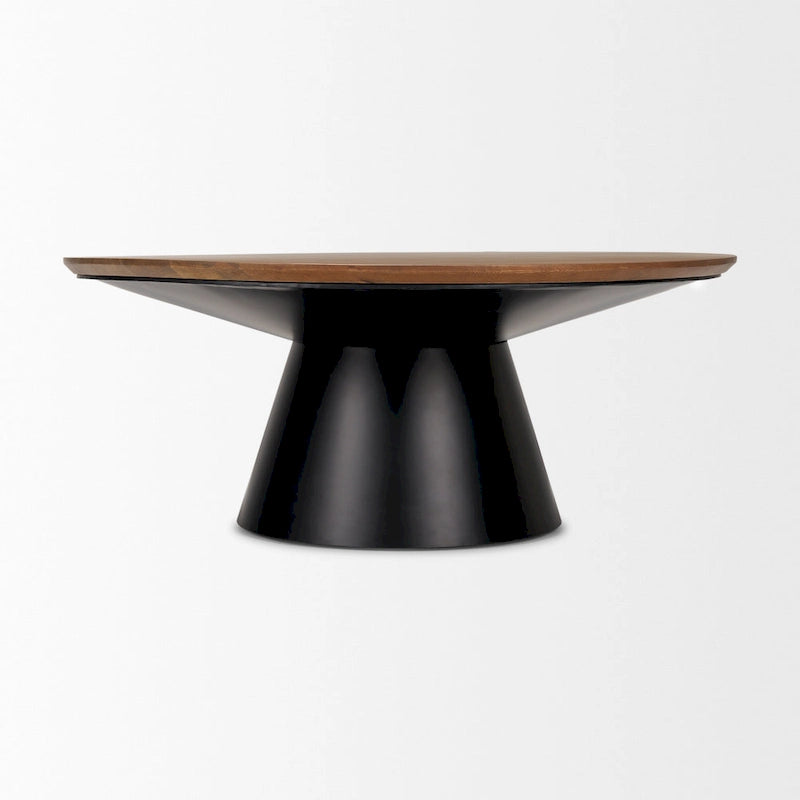 Table basse ronde marron foncé et noire pour 1 ou 2 personnes