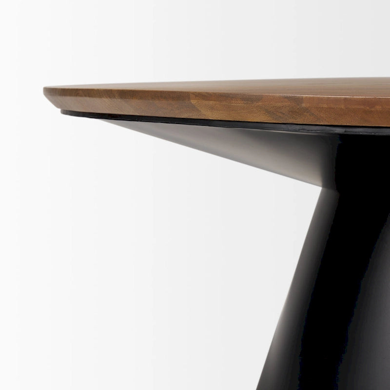 Table basse ronde marron foncé et noire pour 1 ou 2 personnes