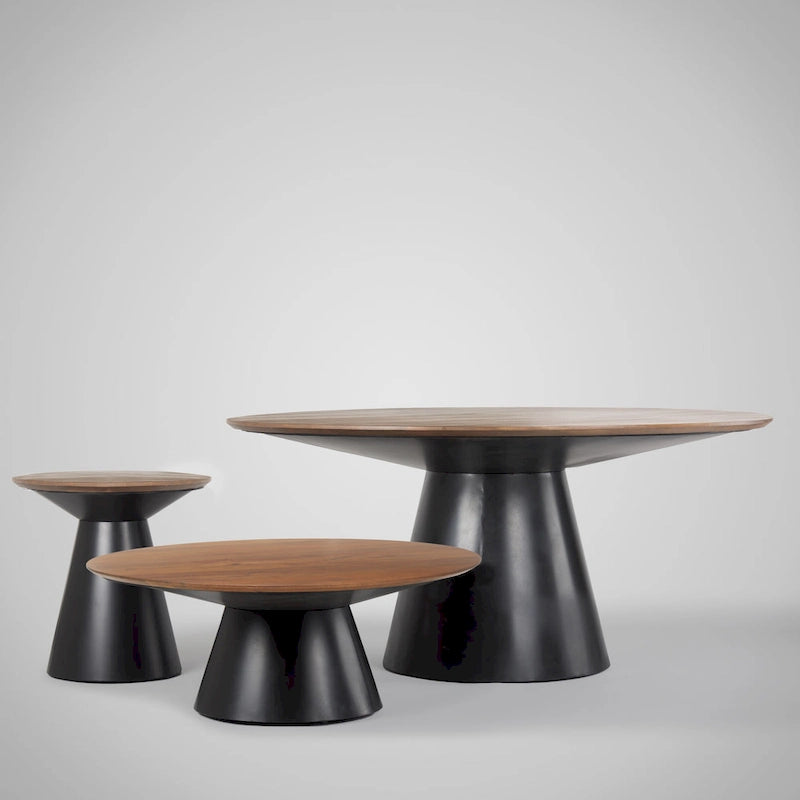 Table basse ronde marron foncé et noire pour 1 ou 2 personnes