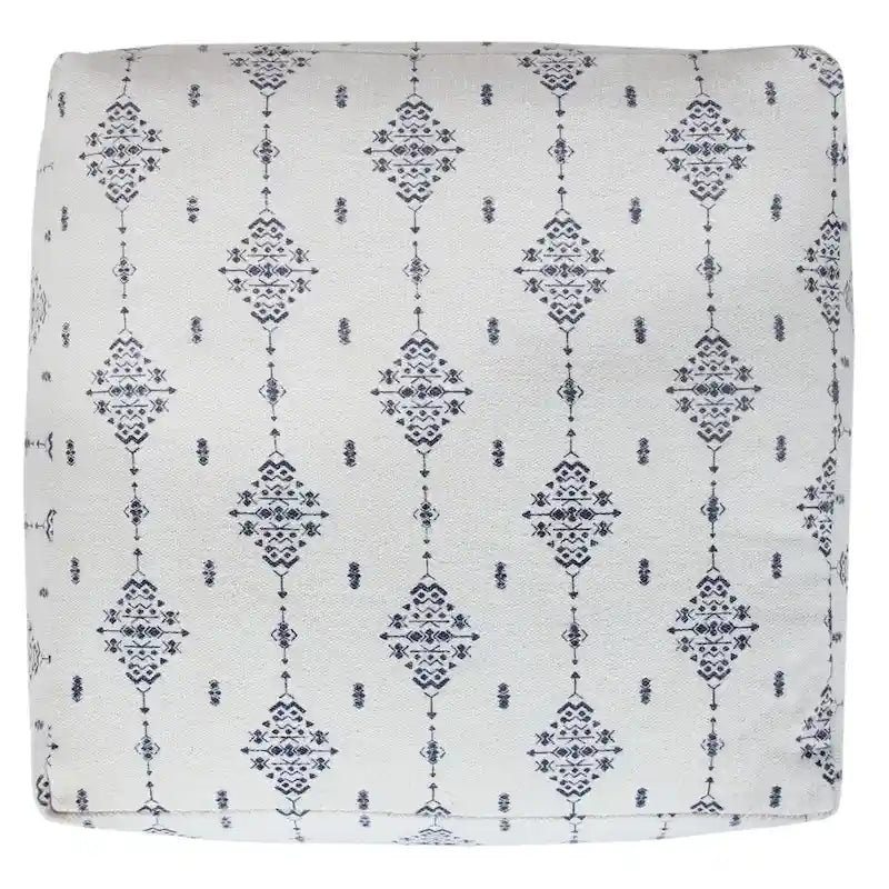 Pouf ottoman carré ornemental bleu marine et blanc — 1 place