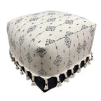 Pouf ottoman carré ornemental bleu marine et blanc — 1 place