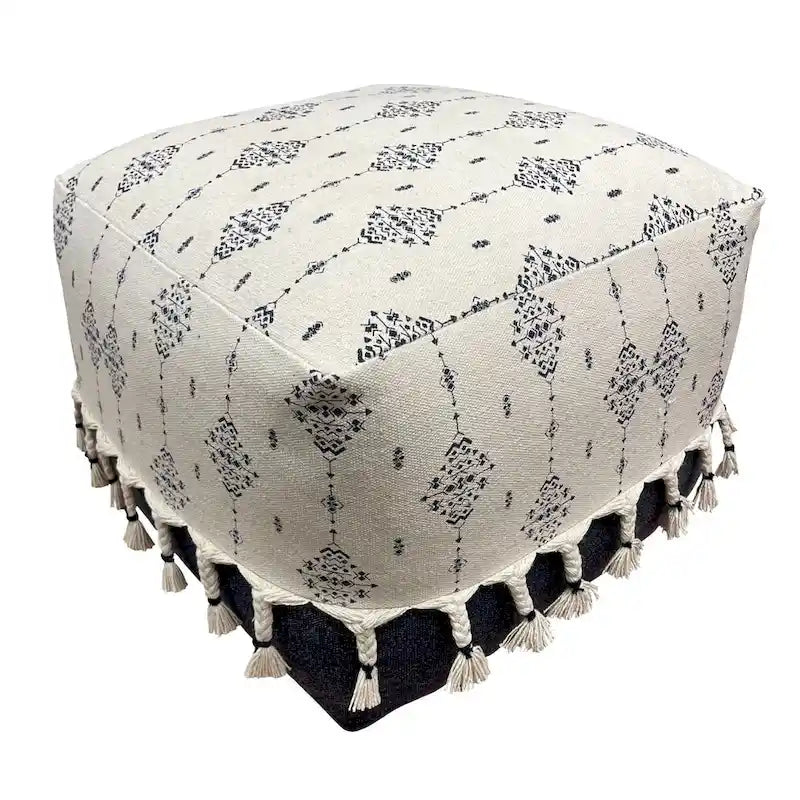 Pouf ottoman carré ornemental bleu marine et blanc — 1 place
