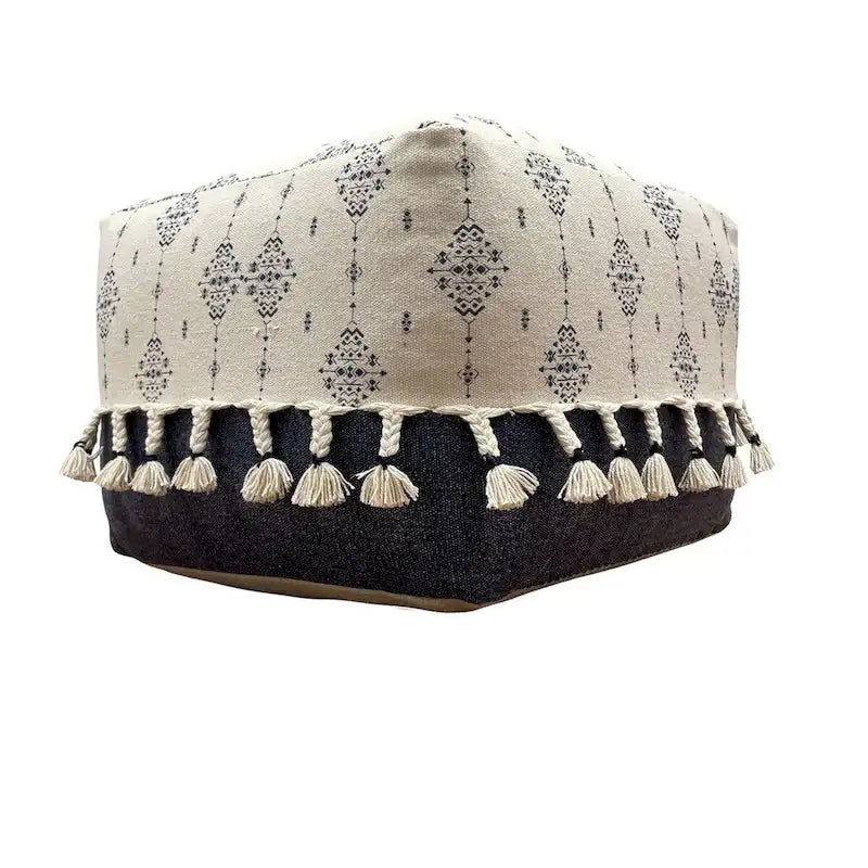 Pouf ottoman carré ornemental bleu marine et blanc — 1 place