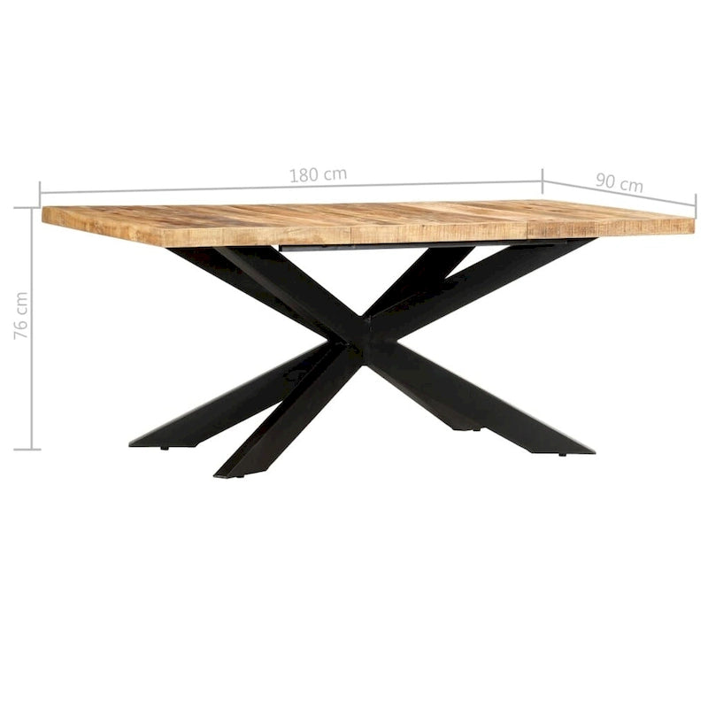 Table à manger en bois massif, finition naturelle/bois recyclé, style industriel, 6 places