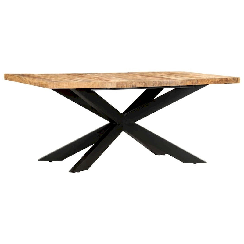 Table à manger en bois massif, finition naturelle/bois recyclé, style industriel, 6 places