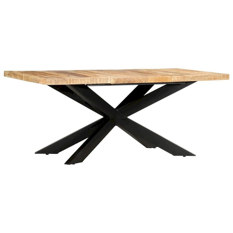 Table à manger en bois massif, finition naturelle/bois recyclé, style industriel, 6 places