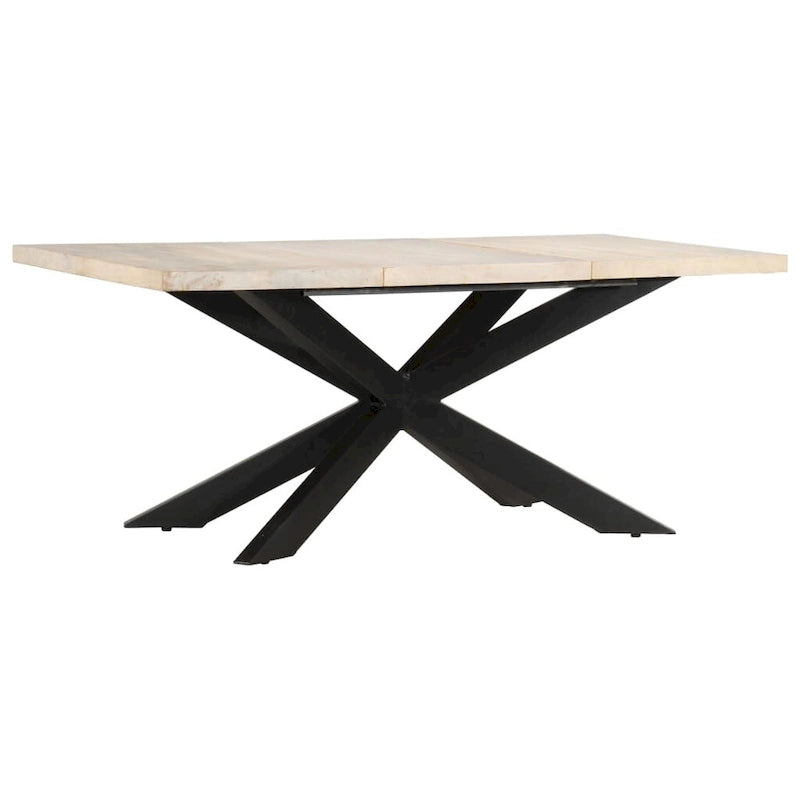 Table à manger en bois massif, finition naturelle/bois recyclé, style industriel, 6 places