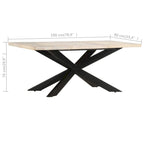 Table à manger en bois massif, finition naturelle/bois recyclé, style industriel, 6 places