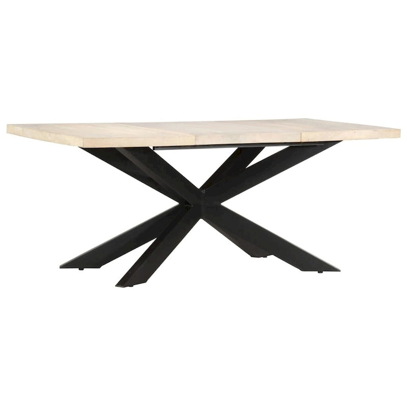 Table à manger en bois massif, finition naturelle/bois recyclé, style industriel, 6 places