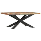 Table à manger en bois massif, finition naturelle/bois recyclé, style industriel, 6 places