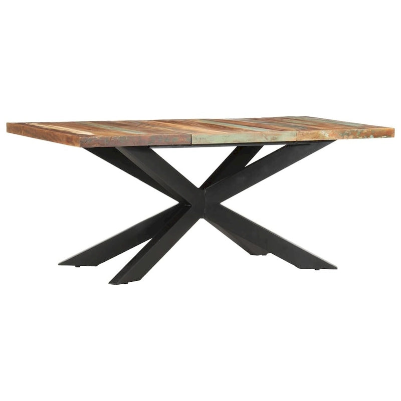 Table à manger en bois massif, finition naturelle/bois recyclé, style industriel, 6 places