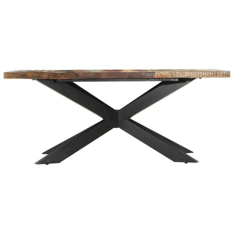 Table à manger en bois massif, finition naturelle/bois recyclé, style industriel, 6 places