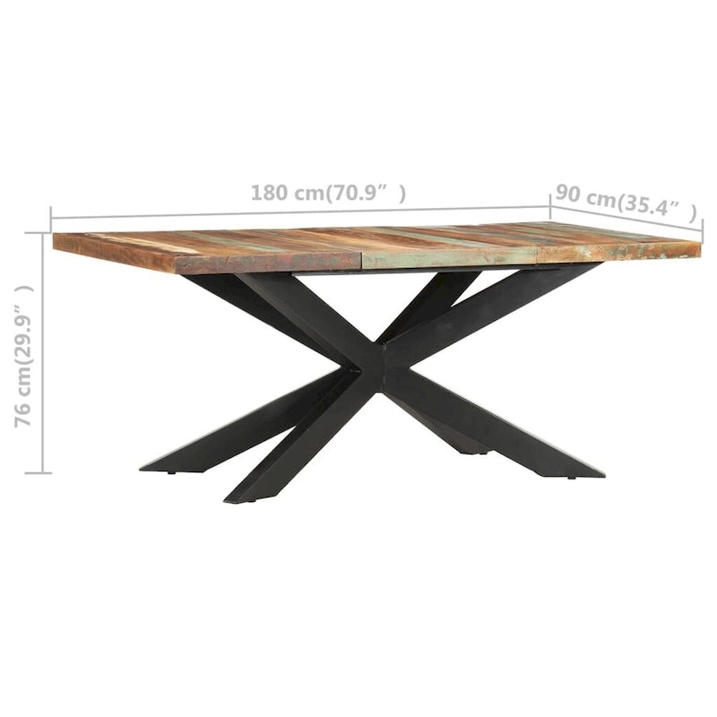 Table à manger en bois massif, finition naturelle/bois recyclé, style industriel, 6 places