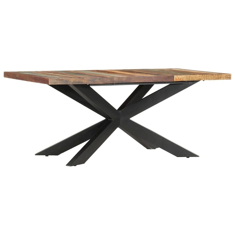 Table à manger en bois massif, finition naturelle/bois recyclé, style industriel, 6 places