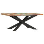 Table à manger en bois massif, finition naturelle/bois recyclé, style industriel, 6 places