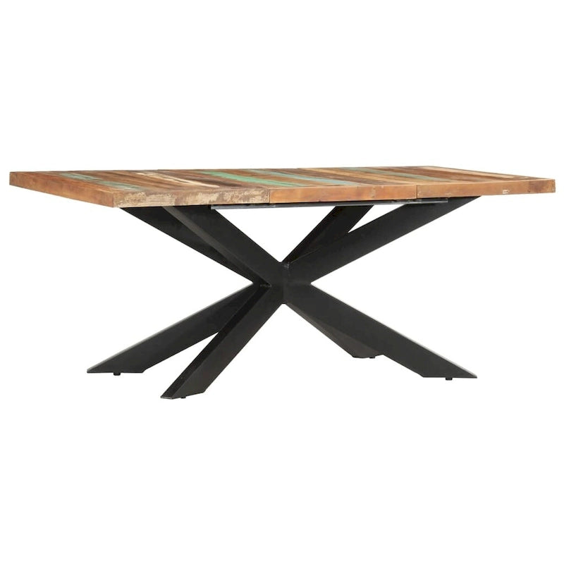 Table à manger en bois massif, finition naturelle/bois recyclé, style industriel, 6 places
