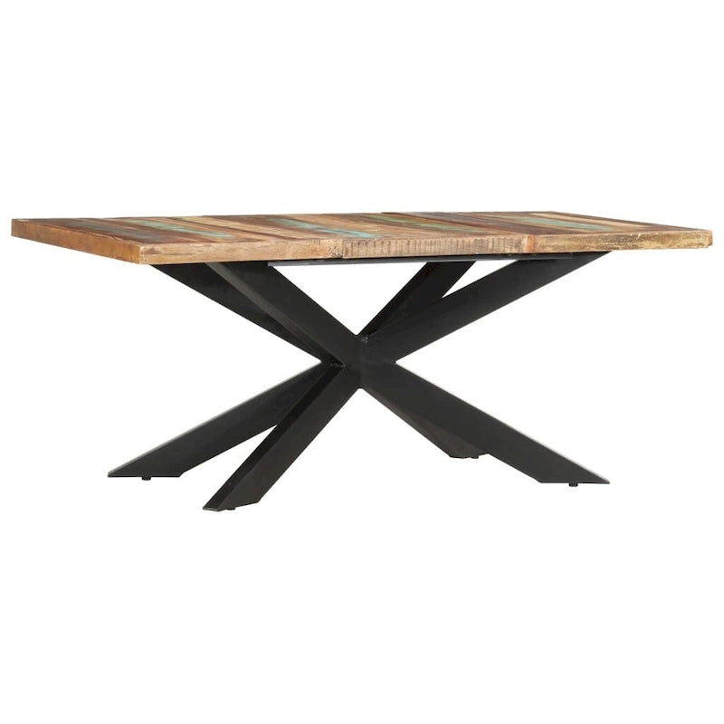 Table à manger en bois massif, finition naturelle/bois recyclé, style industriel, 6 places