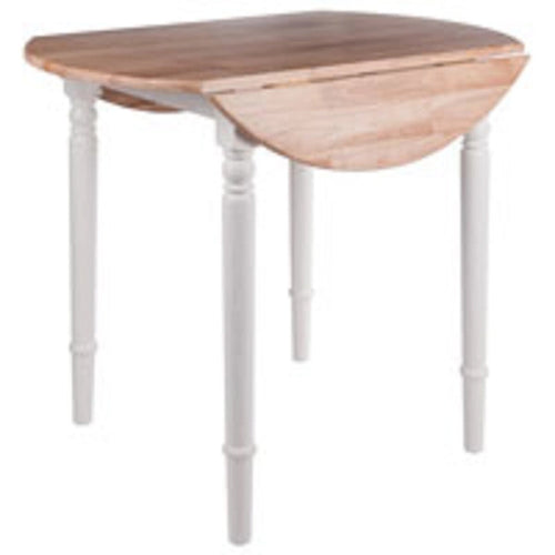 Table de salle à manger ronde à rabats, beige et blanche, style champêtre, 4 places