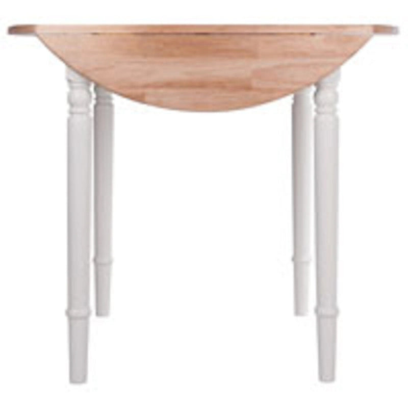 Table de salle à manger ronde à rabats, beige et blanche, style champêtre, 4 places