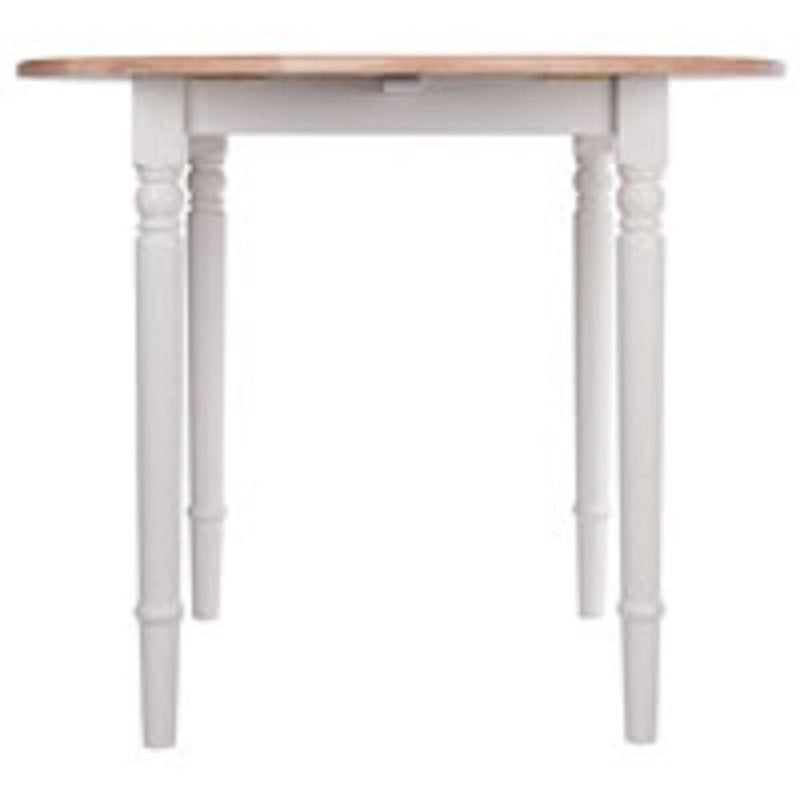 Table de salle à manger ronde à rabats, beige et blanche, style champêtre, 4 places