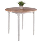 Table de salle à manger ronde à rabats, beige et blanche, style champêtre, 4 places