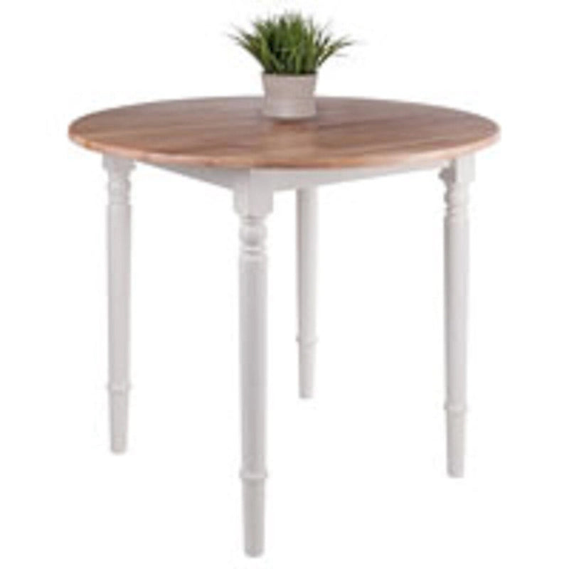 Table de salle à manger ronde à rabats, beige et blanche, style champêtre, 4 places