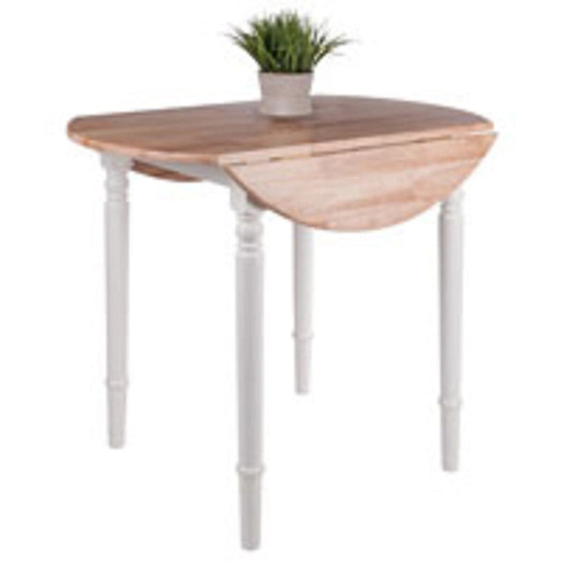 Table de salle à manger ronde à rabats, beige et blanche, style champêtre, 4 places