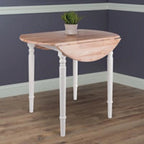 Table de salle à manger ronde à rabats, beige et blanche, style champêtre, 4 places
