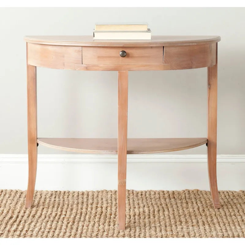 Gris cendré / Table console demi-lune miel naturel — 1 personne