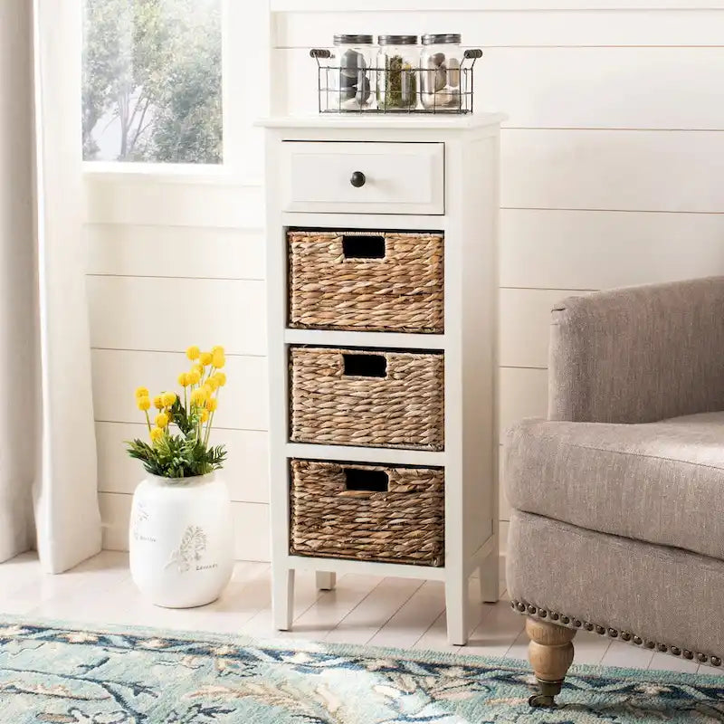 Table d'appoint vieillie avec 3 tiroirs en osier – 5 coloris – 1 personne