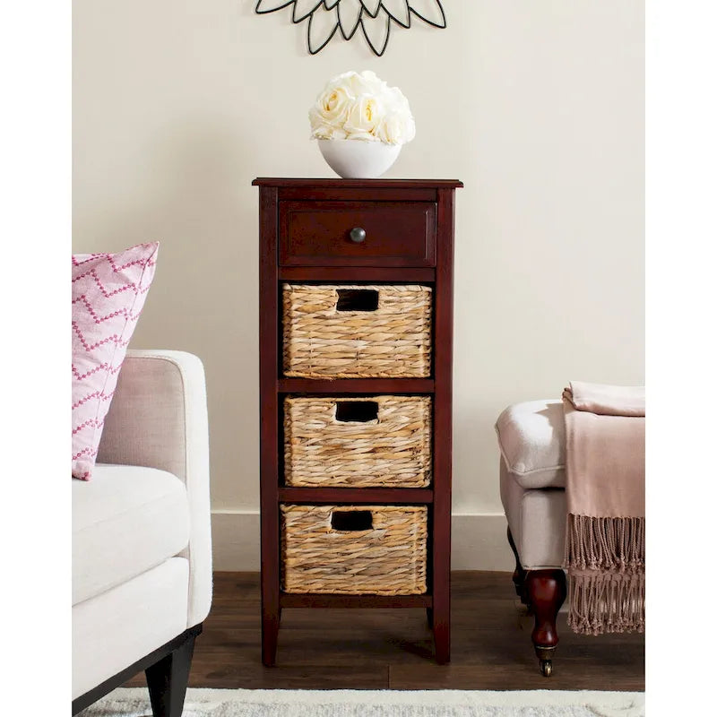 Table d'appoint vieillie avec 3 tiroirs en osier – 5 coloris – 1 personne