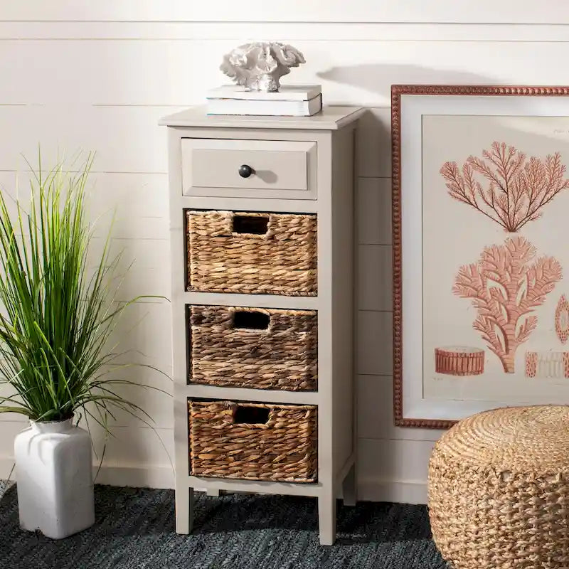 Table d'appoint vieillie avec 3 tiroirs en osier – 5 coloris – 1 personne