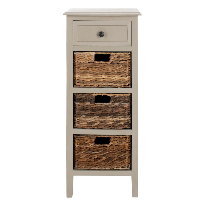 Table d'appoint vieillie avec 3 tiroirs en osier – 5 coloris – 1 personne